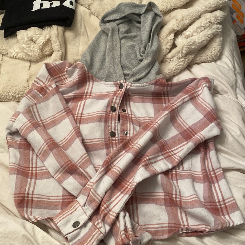 hooded button up flannel